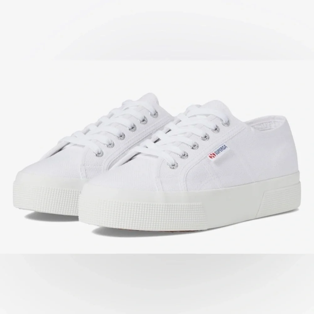 Superga White Platform Lace-Up Sneakers